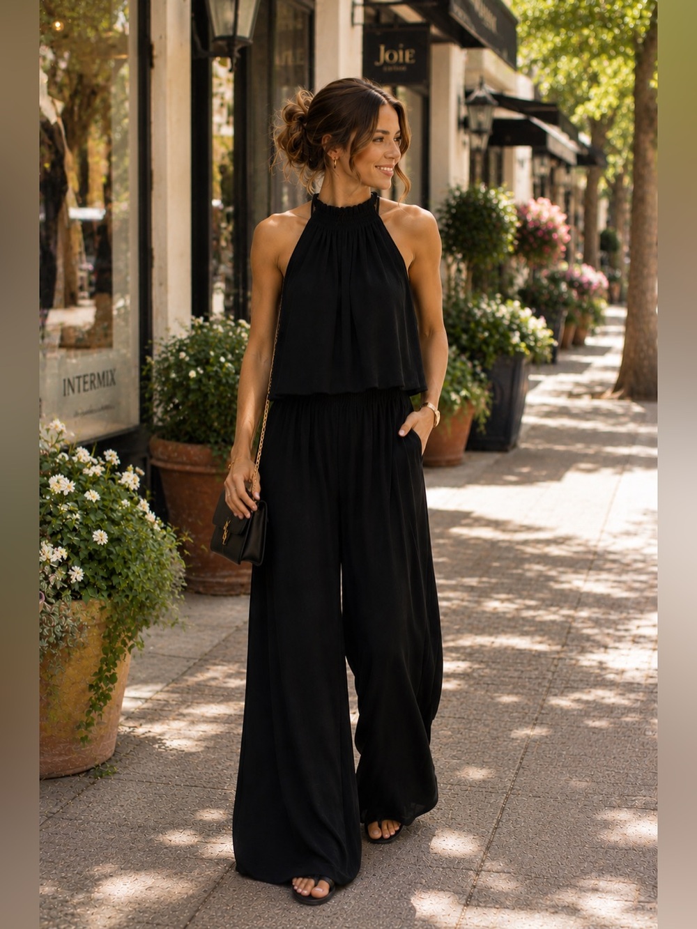 The Impeccable Pig Black Halter Wide Leg Jumpsuit Medium NWT